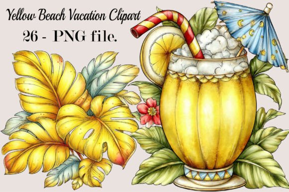 Download Yellow Beach Vacation Clipart Bundle - Beach Collection