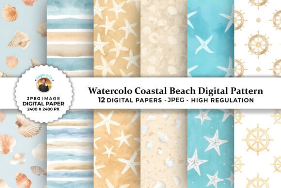 Download Watercolor Coastal Beach Digital Pattern - Beach Collection