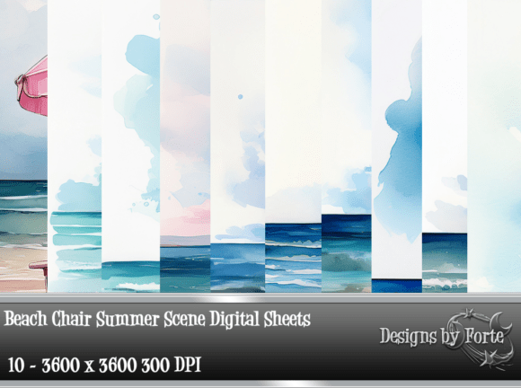 Download Beach Chair Summer Scene Digital Sheets - Beach Collection