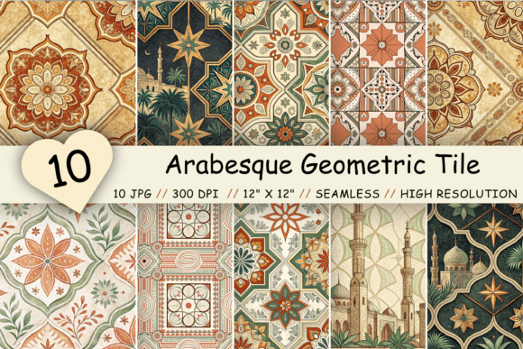 Download Arabesque Geometric Tile Digital Paper - Tile Collection