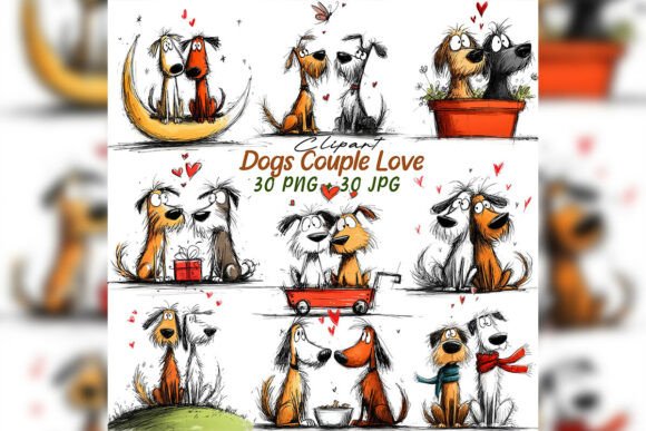 Download Whimsical Dog Couple Love Clipart Set - Premium Resources
