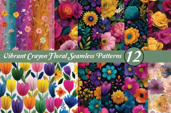 Download Vibrant Crayon Floral Seamless Patterns - Premium Resources