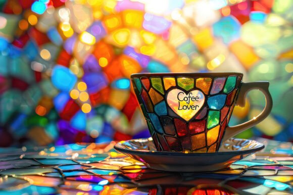 Download Stained Glass Cofee Lover Cup Background - Love Collection