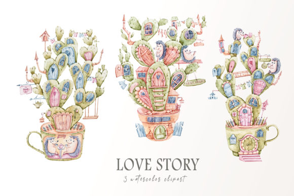 Download Watercolor Cute Love Story Clipart - Love Collection