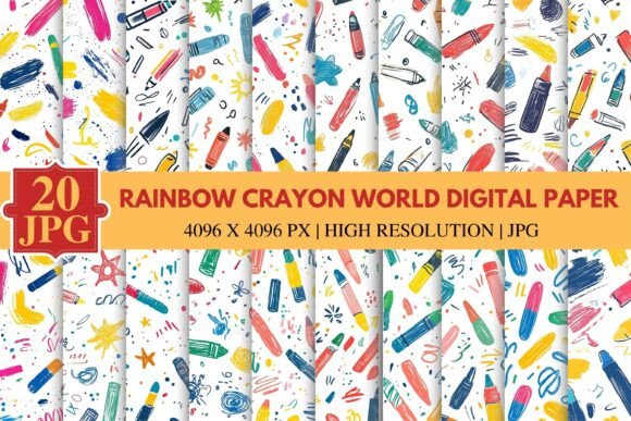 Download Rainbow Crayon World Digital Paper - Premium Bundle