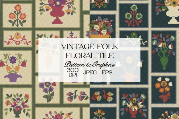 Download Vintage Folk Floral Tile Pattern Bundle - Tile Collection