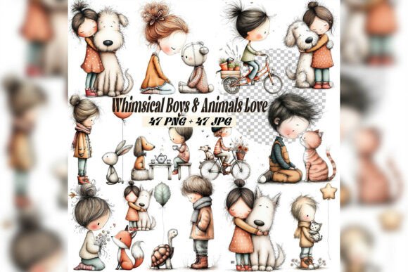 Download Whimsical Girl &amp; Dog Love Clipart Sweet - Premium Resources